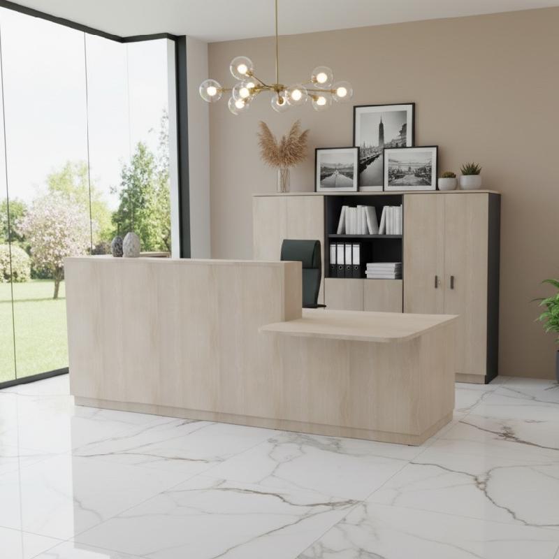 Banque d'accueil monocolore avec PMR Delta - 202, Droite, Acacia clair_4