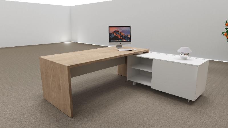 Bureau d'angle T45 avec desserte dos design - Quadrifoglio - 212, Droite, Orme et blanc_4