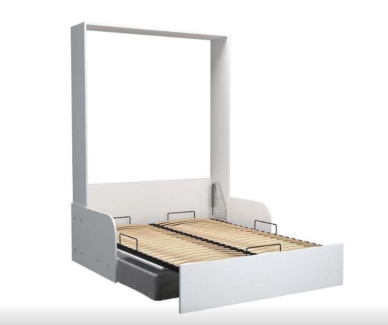 Lit escamotable blanc mat Dynamo Sofa - Canapé accoudoirs gris - Composition angle avec colonnes et couchage 140x200 cm_4