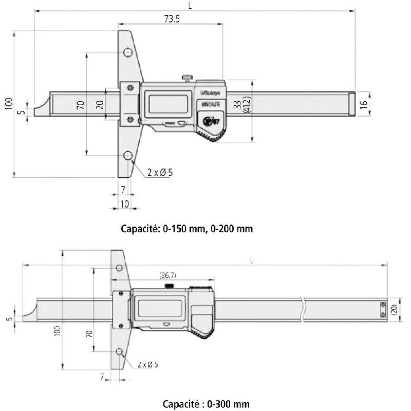 Jauge de profondeur digitale étanche IP67 Mitutoyo® - 300 mm avec grand afficheur LCD et sortie de donnée_4