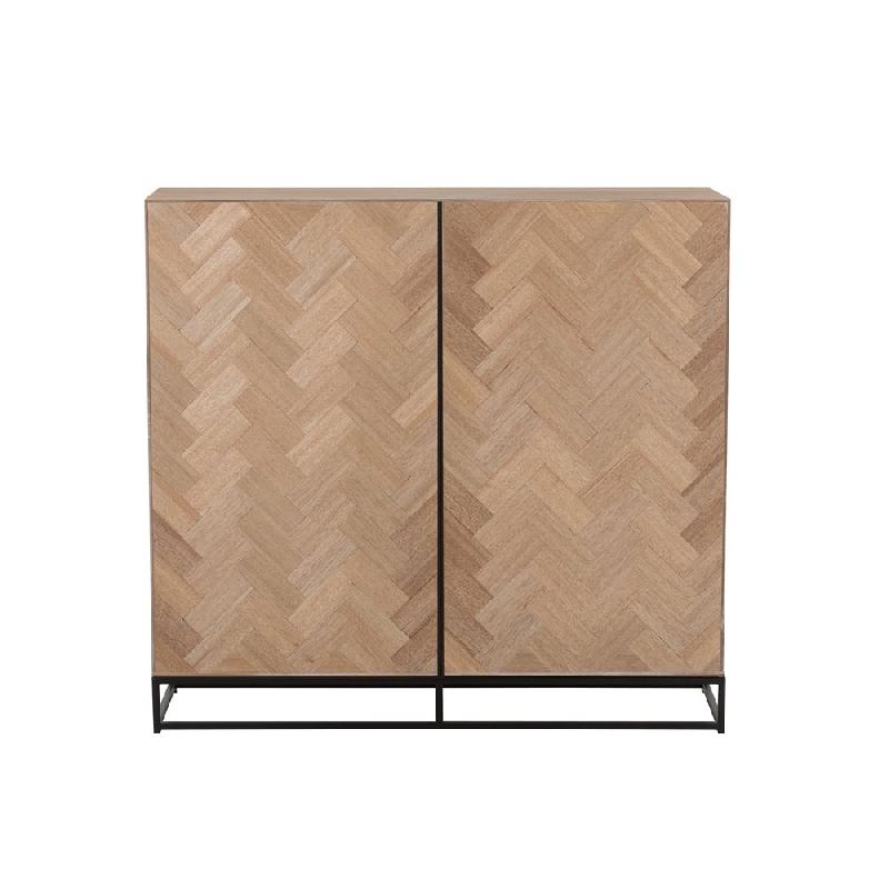 Buffet MOUNIE - 2 portes avec motifs chevron en bois naturel clair - Pieds métal noir - Style industriel_4