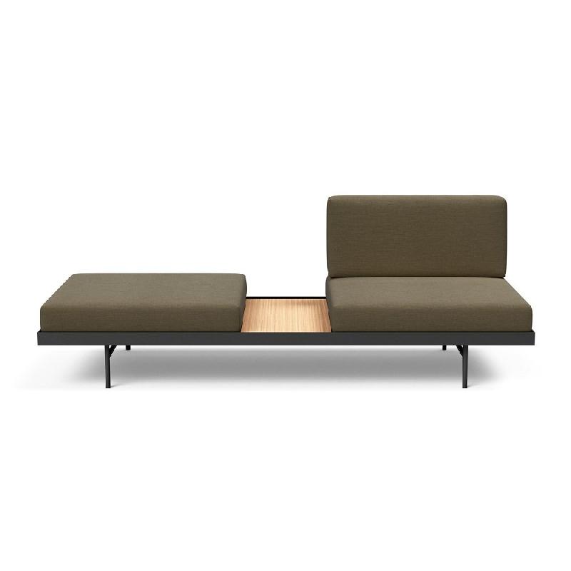 Canapé design convertible Puri - Innovation Living - 195x80 cm - Tissu Vivus Dusty Olive avec table en chêne_4