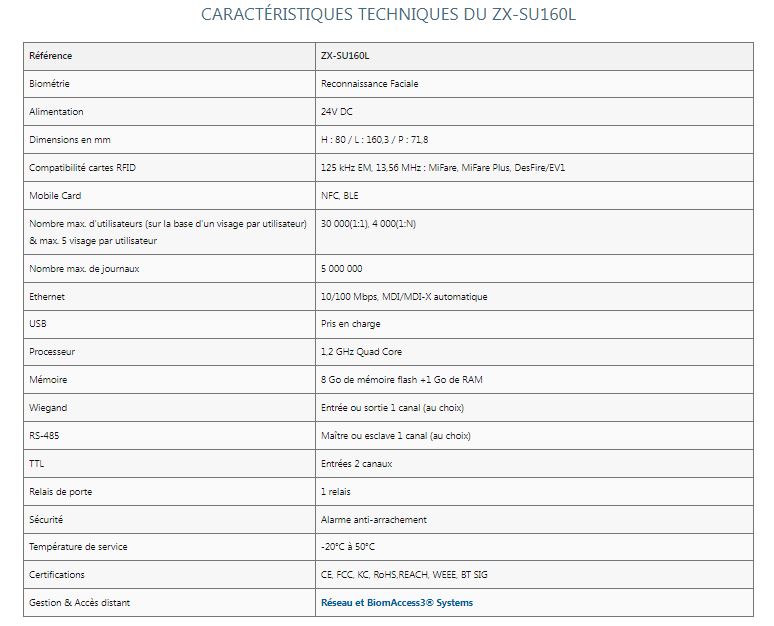 Lecteur de reconnaissance faciale autonome ou en réseau - ZX-SU160L FaceLight_4
