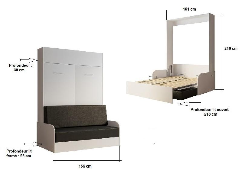 Armoire lit escamotable Dynamo Sofa - accoudoirs, façade blanc brillant, canapé marron - couchage 140x200 cm_4