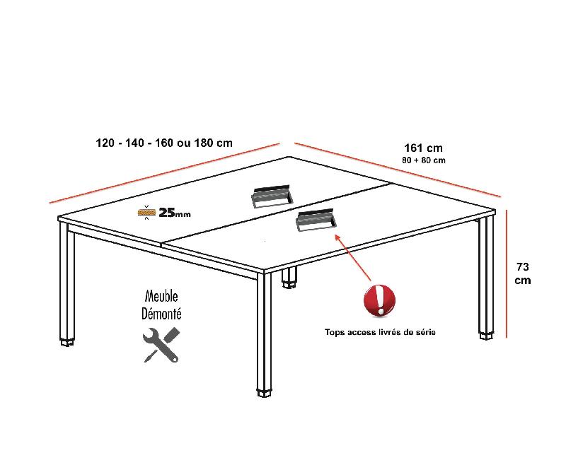 Bureau 2 personnes Tempo avec passe-câbles  - Mobel Linea - 120, Alu, Acacia clair_4