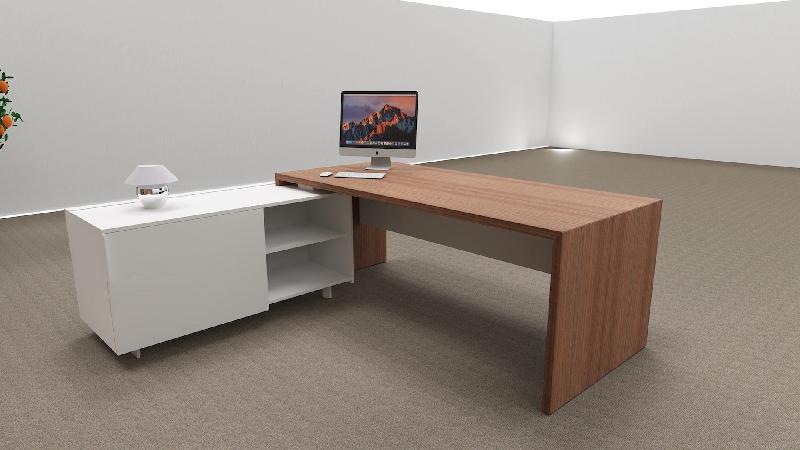 Bureau d'angle T45 avec desserte dos design - Quadrifoglio - 212, Gauche, Noyer Canaletto et blanc_4