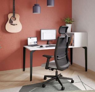 Bureau design fixe et classique pour open space - Gamme PARIS avec piètement métallique triangulaire et plateau mélaminé 25 mm_4