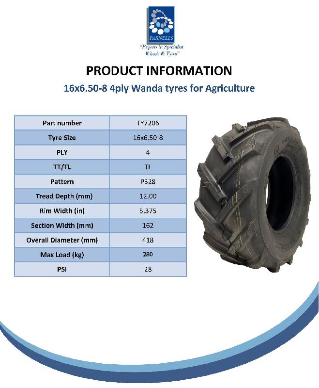 16x6.50-8 Open Centre Tyres Cleated Lug Industrial Plant Wanda P328 (Lot de 4)_4