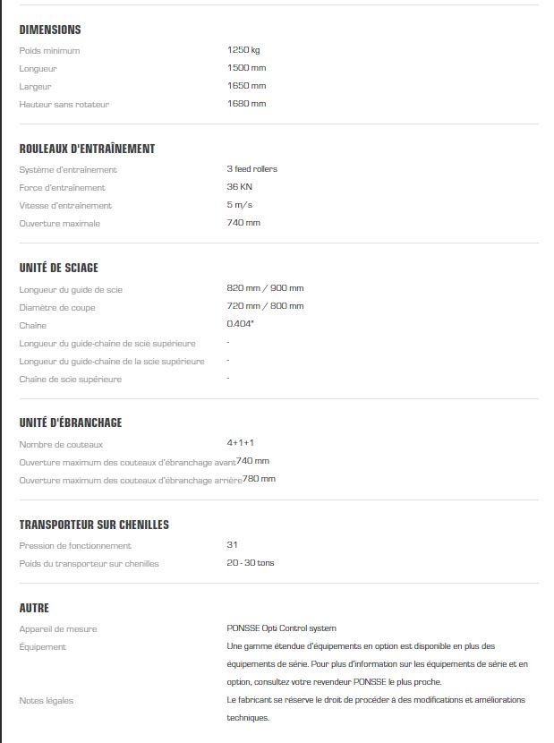 Tête d'abattage professionnelle H8 avec ouverture maximale de 780 mm