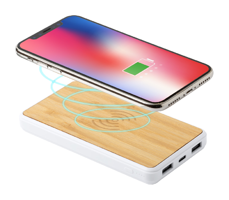 Power bank en bambou - 8000 mAh - 2 ports USB et chargeur USB-C - Couleur naturelle_4