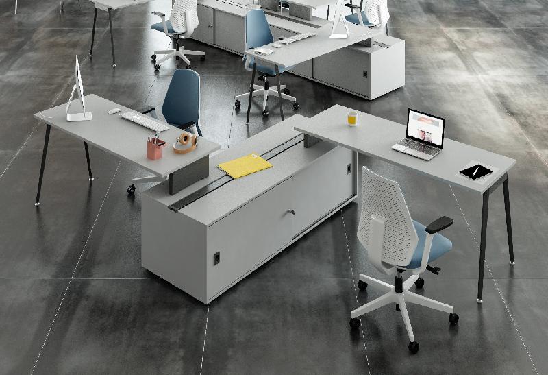 Bureau bench X3 avec rangement - Officity - Anthracite, Gris, 302_4