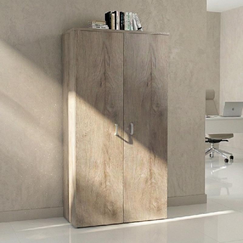 Armoire à portes battantes monochrome hauteur 197 cm - Mobel Linea - 80, Chêne grisé_4