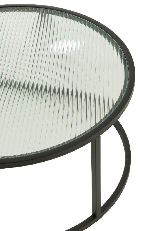 Set de 2 tables basses RENTIA - Verre gaufré et métal noir - Design contemporain, empilables_4