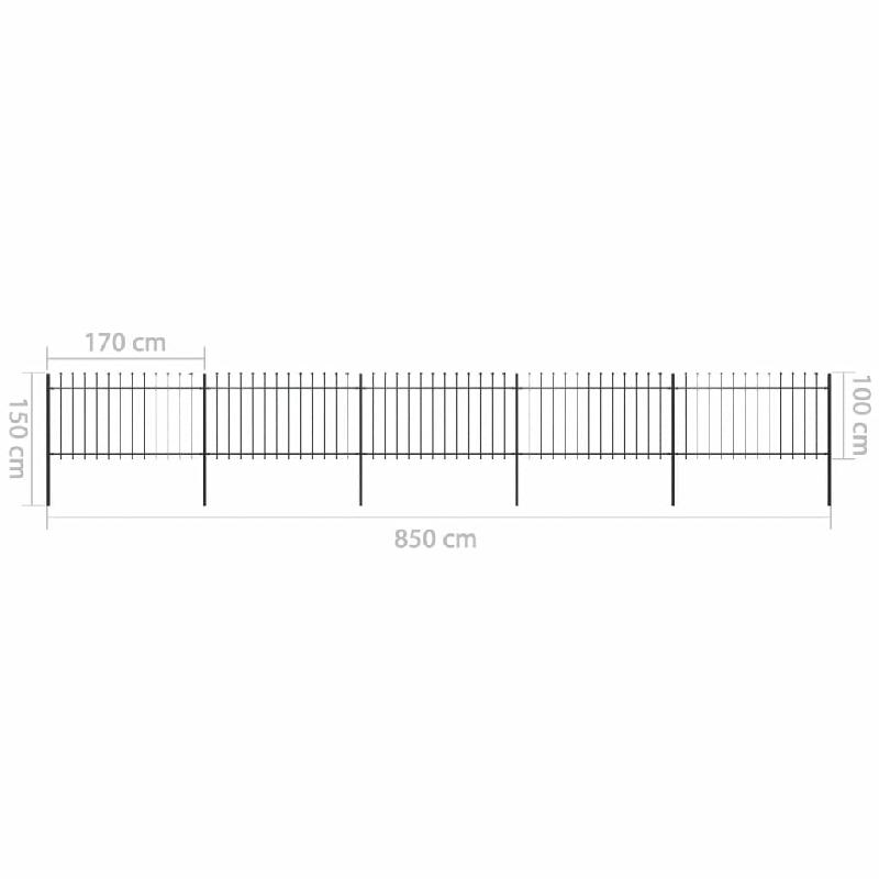 Vidaxl clôture de jardin avec dessus en lance acier 8,5x1 m noir 277615_4