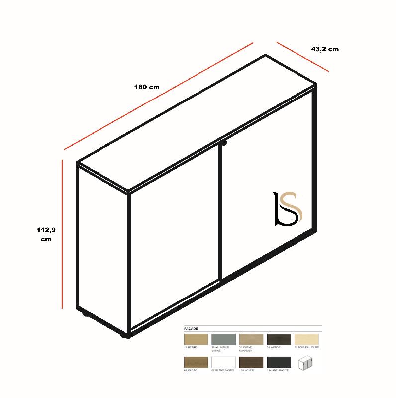 Armoire mi-haute portes coulissantes - MDD - Blanc, 160, Avec socle de finition_4