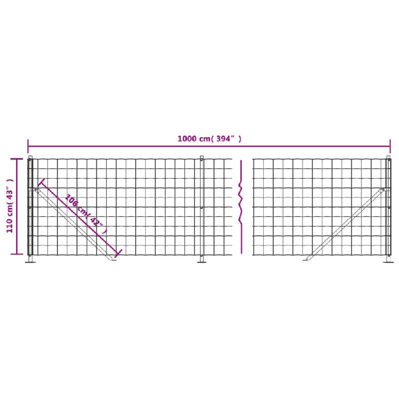 Vidaxl clôture en treillis métallique avec bride anthracite 1,1x10 m 154322_4