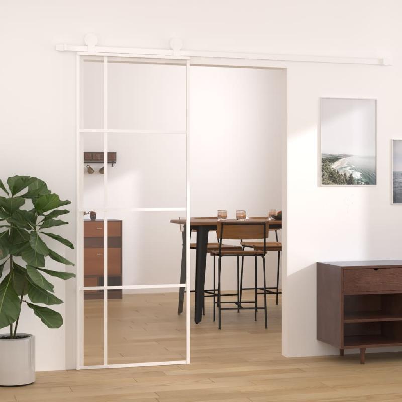 Vidaxl porte coulissante verre esg et aluminium 76x205 cm blanc 151680_4