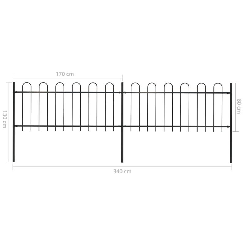 Vidaxl clôture de jardin avec dessus en cerceau acier 3,4 x 0,8 m noir 277648_4