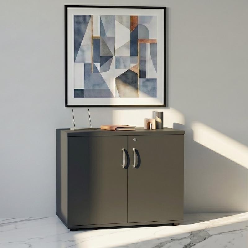 Armoire de bureau avec portes décor bois - MDD - Gris anthracite, Gris anthracite_4