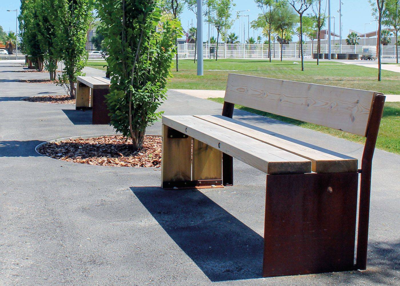 Banc public Gavarres UM311R - acier Corten, lattes en pin traité classe IV, visserie inox_4