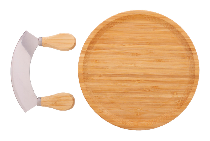 Set coupe d'aromates en bambou - planche ronde et coupe-aromates en acier inoxydable_4