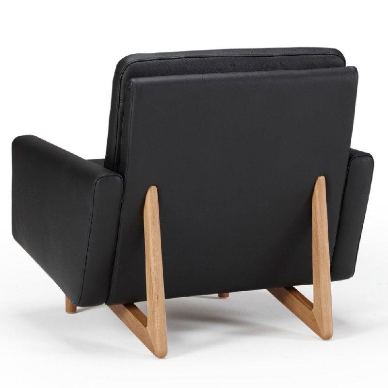 Fauteuil design scandinave EGSMARK - piétement en chêne - revêtement cuir noir - 86x76x76 cm_4