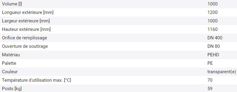 266182W - Cuve Recobulk IBC 1000L - Palette PE - Ouverture DN 400 - Sortie DN 80_4