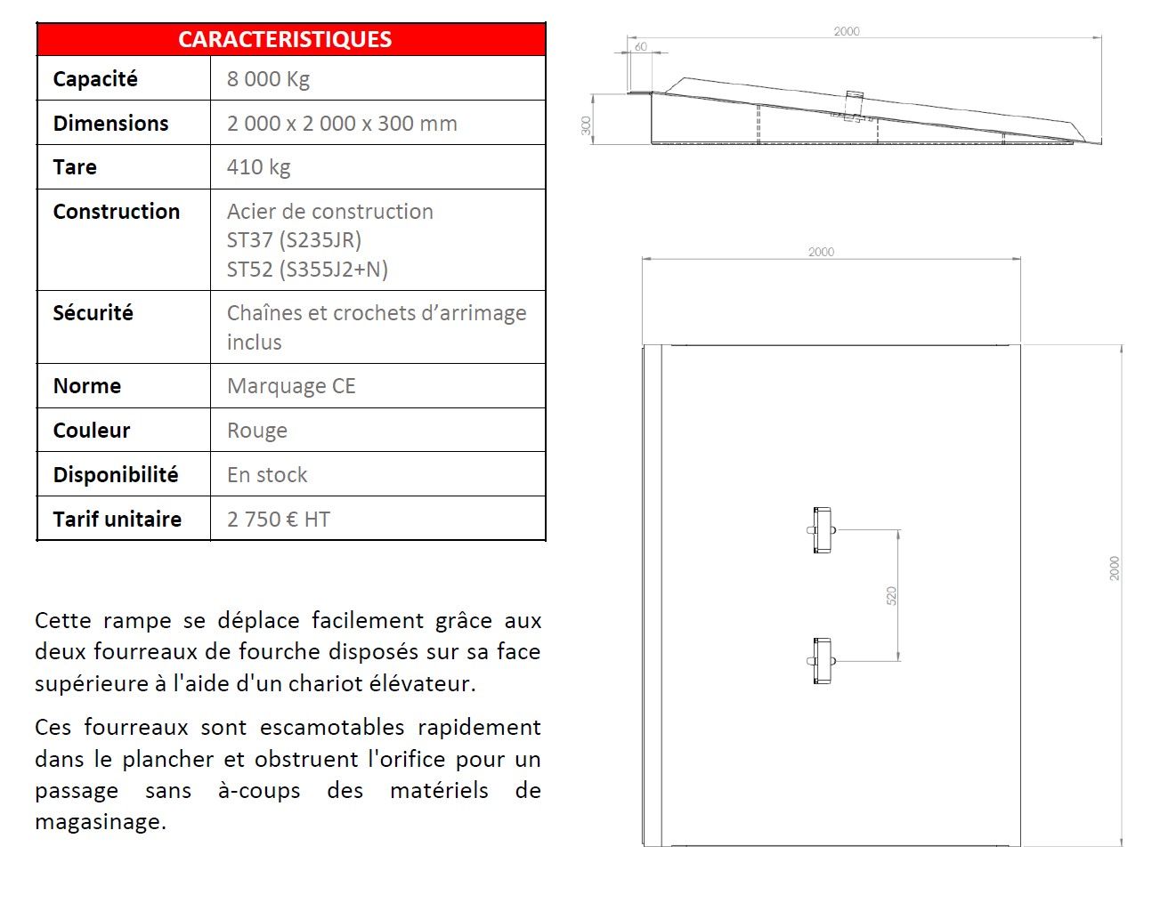 Rampe d'accès pour benne posée au sol, conception antidérapante - Capacité 8T - AZ RAMP HCBN-08_4