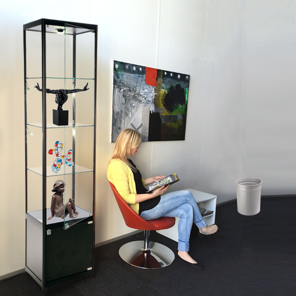 Vitrine d'exposition LED - H.200 x L.45 x P.45 cm - Noir - Réf.2228407 - Verre sécurité, aluminium robuste, éclairage LED_0