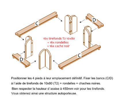 Table Elite Rectangulaire - Réf: ER240 - Piétement et Bancs en Bois - 2.42m x 1.42m x 0,75m - 150kg_4