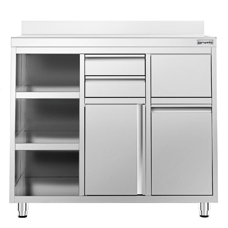 Meuble inox pour machine à café - 1200 x 600 mm - 2 tiroirs - Étagère réglable gauche_4