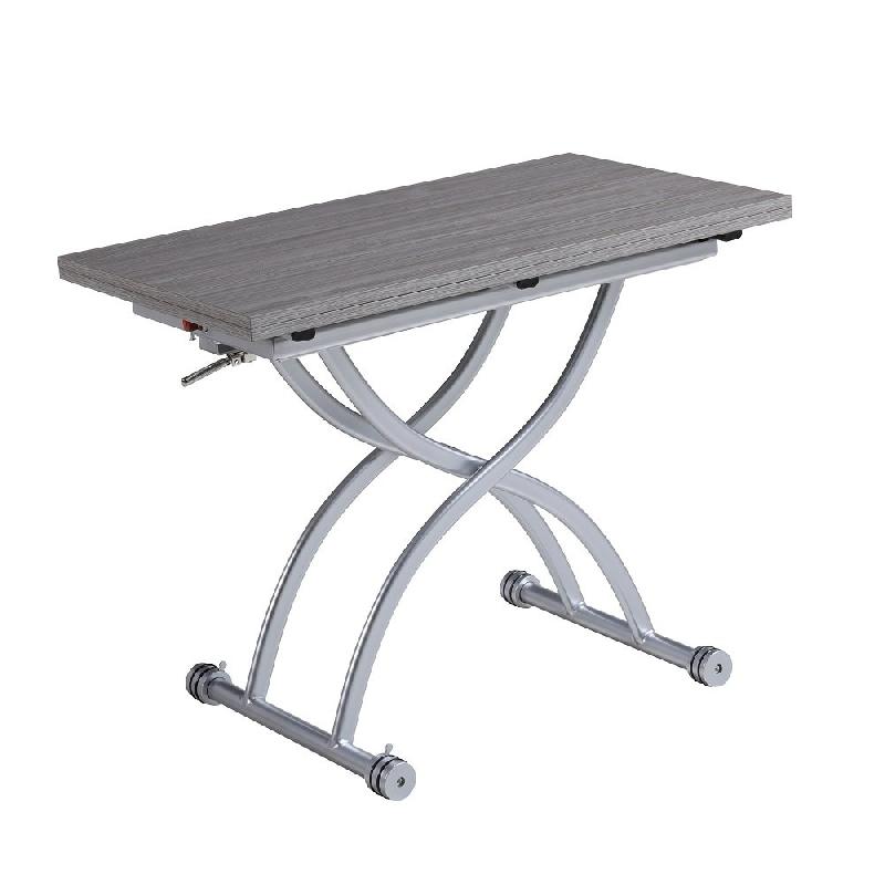 Table basse relevable extensible Hirondelle compacte - mélaminé chêne gris 100 x 57/114 cm avec système élévation à piston_4
