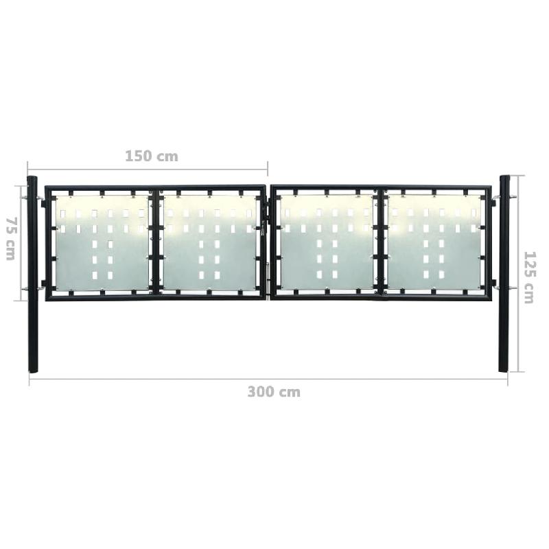 Vidaxl portail simple de clôture noir 300x125 cm 141690_4