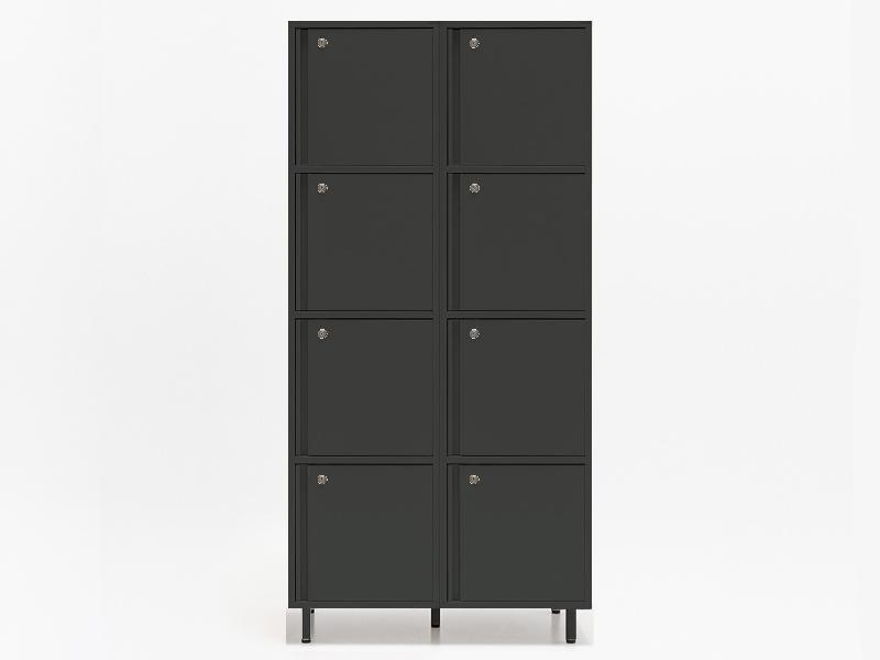 Meuble vestiaires 6 ou 8 cases - MDD - Anthracite, A clé, 2 x 4 cases, Petits pieds avec vérins_4