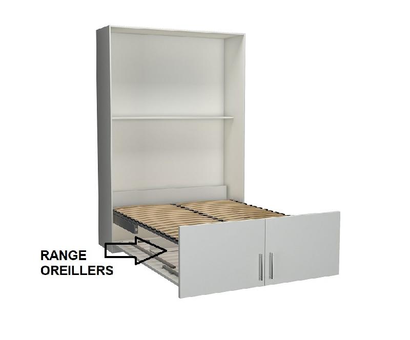 Lit escamotable Lutecia - Blanc mat - Couchage 140 x 190 cm - Colonne bibliothèque intégrée_4