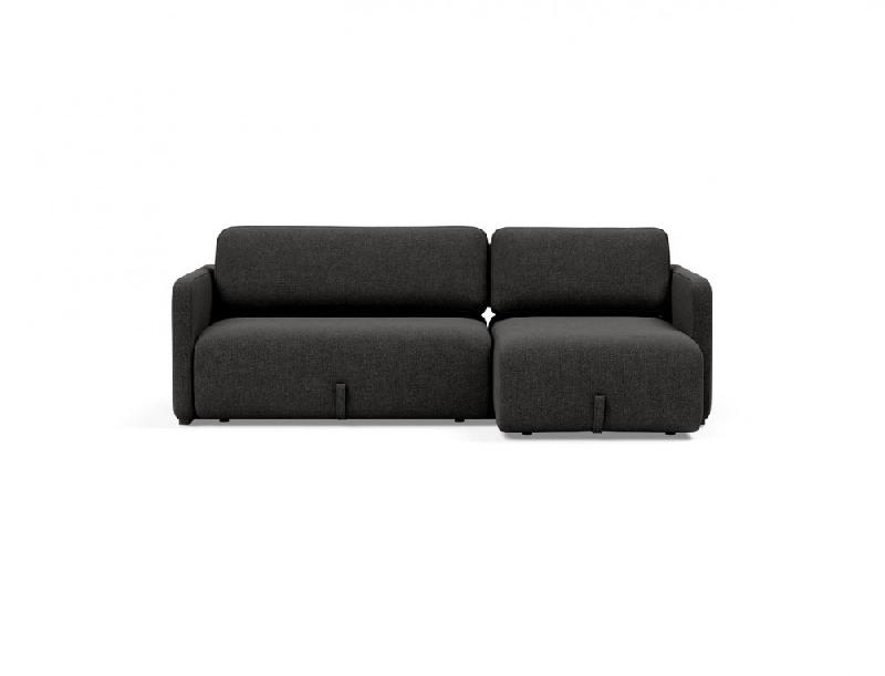 Innovation Living - Canapé d'angle méridienne convertible VOGAN - Design contemporain - Tissu Kenya Dark Grey - Lit 120x200 cm avec étagère intégrée_4