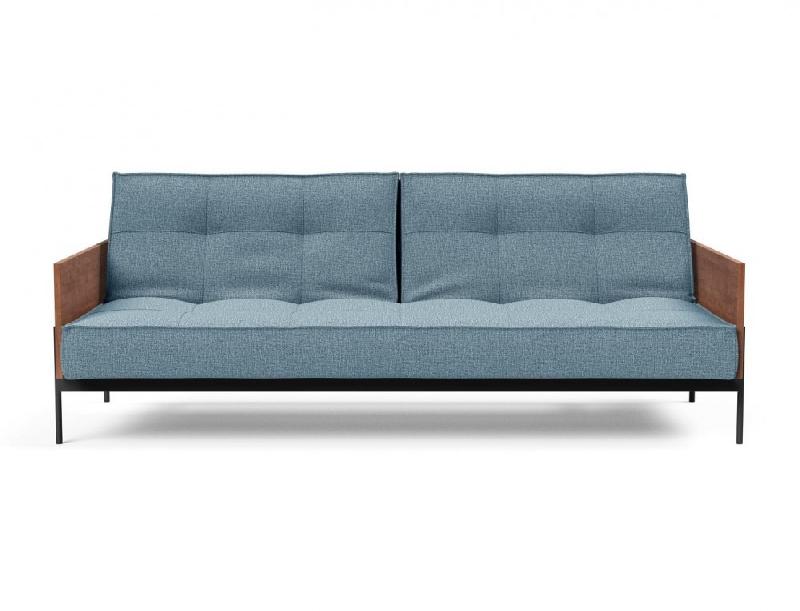 INNOVATION LIVING - Canapé-lit SPLITBACK LAUGE convertible 115x210 cm - Tissu Mixed Dance Light Blue - Accoudoirs noyer_4