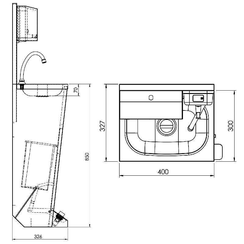Lave-mains avec pédale et distributeur de savon / papier | P 330 mm_4