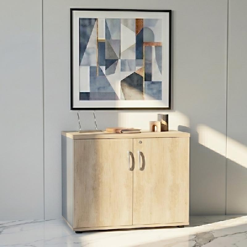 Armoire de bureau avec portes décor bois - MDD - Gris aluminium, Chêne naturel_4