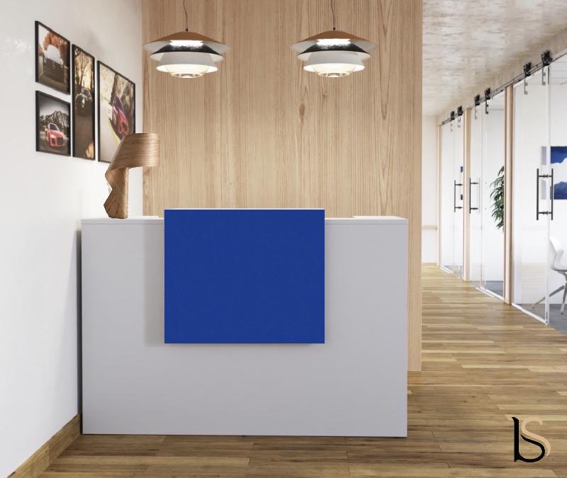 Banque d'accueil Delta First avec réhausse colorée - Mobel Linea - 184, Blanc, Oui, Bleu foncé_0