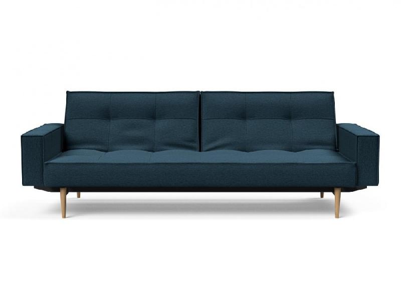 Canapé convertible Splitback Styletto avec accoudoirs - pieds fuseau chêne naturel - tissu Argus Navy Blue - lit 115x210 cm_4