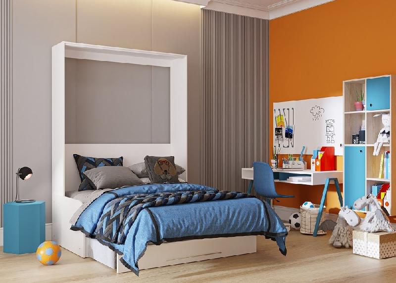 Armoire lit escamotable Kompact Viardo Sofa - canapé accoudoirs blanc mat - tissu gris - couchage 140x200 cm avec sommier à lattes_4