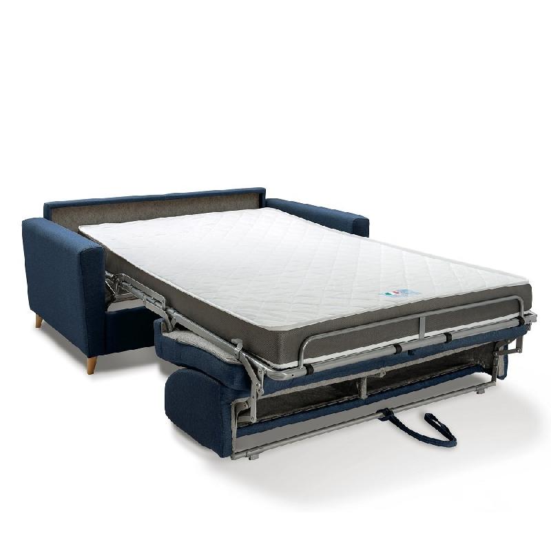 Canapé convertible express VIRGOLA - Matelas 16 cm - Sommier métal 120 cm - Tissu tweed bleu - Design scandinave_4