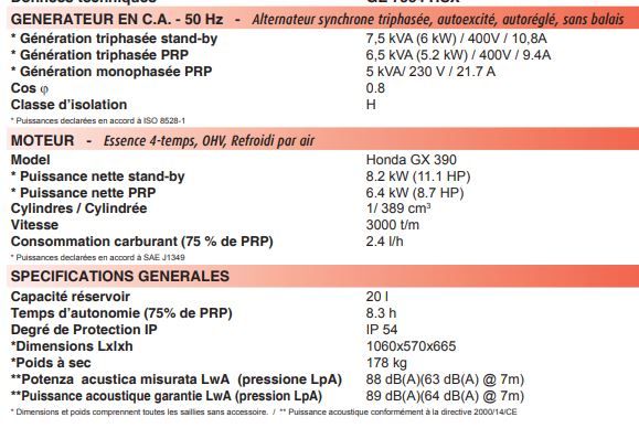 Groupe électrogène MOSA GE 7500 HSX - triphasé 6.5 kVA - moteur essence Honda GX 390_4