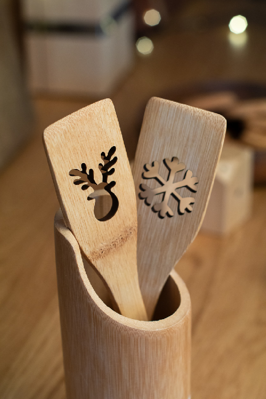 Spatule en bambou - Découpe sapin de Noël - Couleur naturelle - 24g_4
