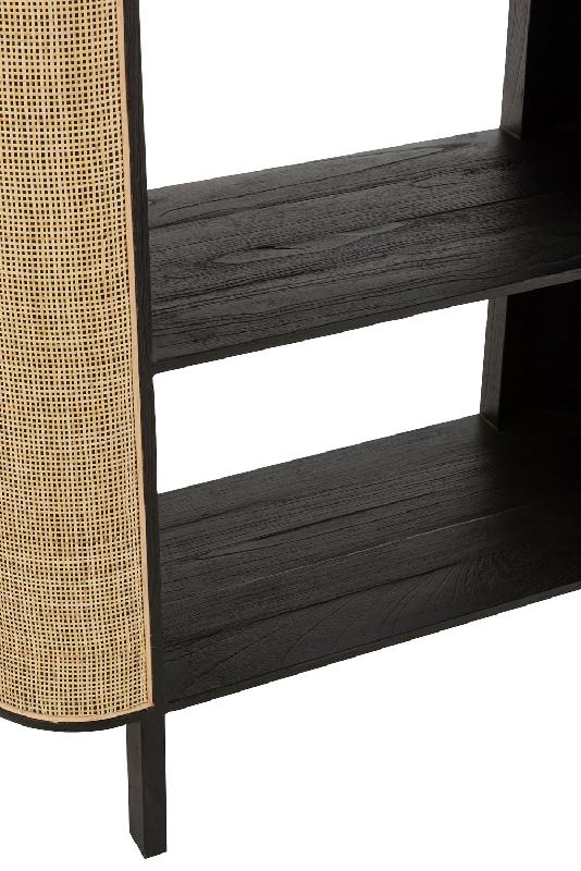 Étagère RARY en bois exotique noir et rotin naturel - 4 planches - Style classique et design_4