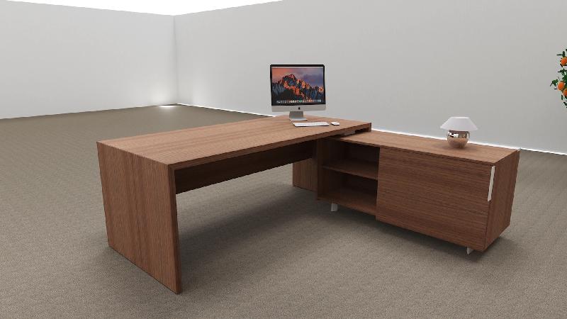 Bureau d'angle T45 avec desserte dos design - Quadrifoglio - 192, Droite, Noyer Canaletto_4