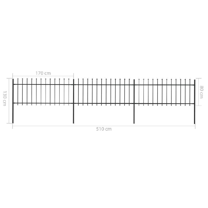 Vidaxl clôture de jardin avec dessus en lance acier 5,1 x 0,8 m noir 277604_4