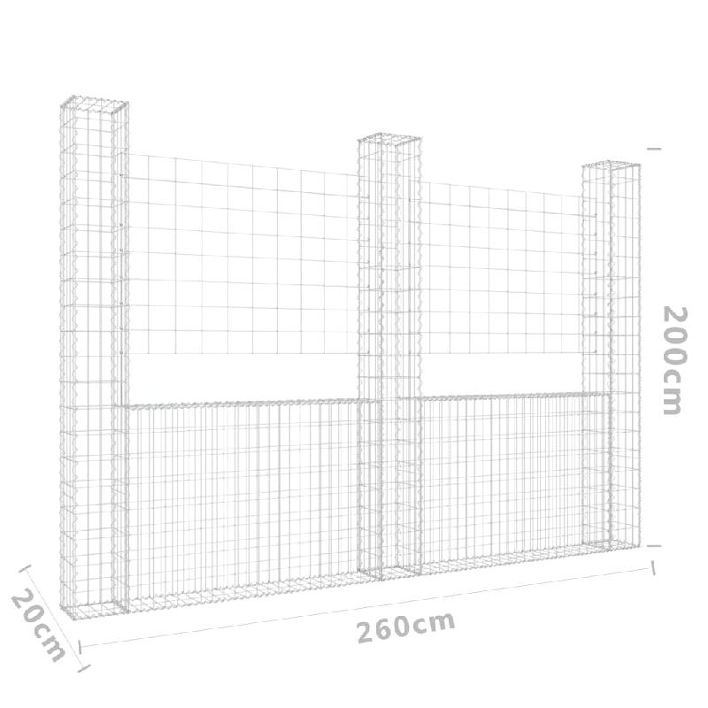 Vidaxl panier de gabion en forme de u avec 3 poteaux fer 260x20x200 cm 151290_4