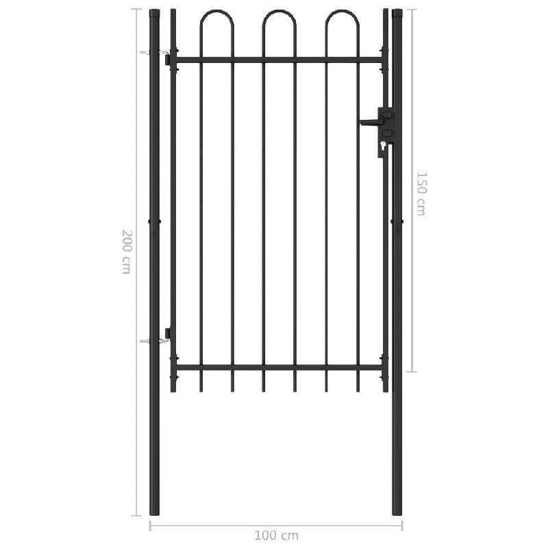 Vidaxl portillon simple porte avec dessus arqué acier 1x1,5 m noir 146031_4